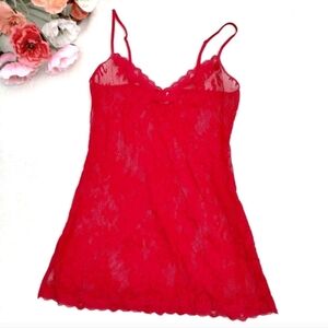 Vintage Y2K Victoria's Secret Red Mesh And Lace Slip Chemise Size Medium